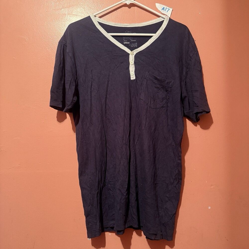 On The Byas Mens TShirt L Large Dark Blue Short Sleeve Tee Shirt